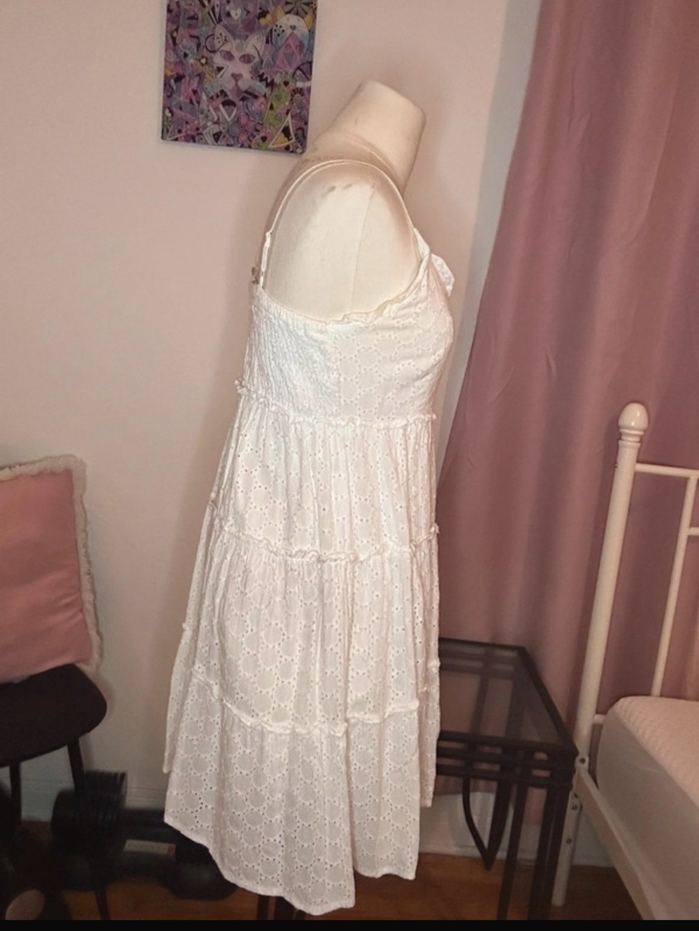 White Eyelet Spaghetti Strap Midi Dress - Picture 2 of 5